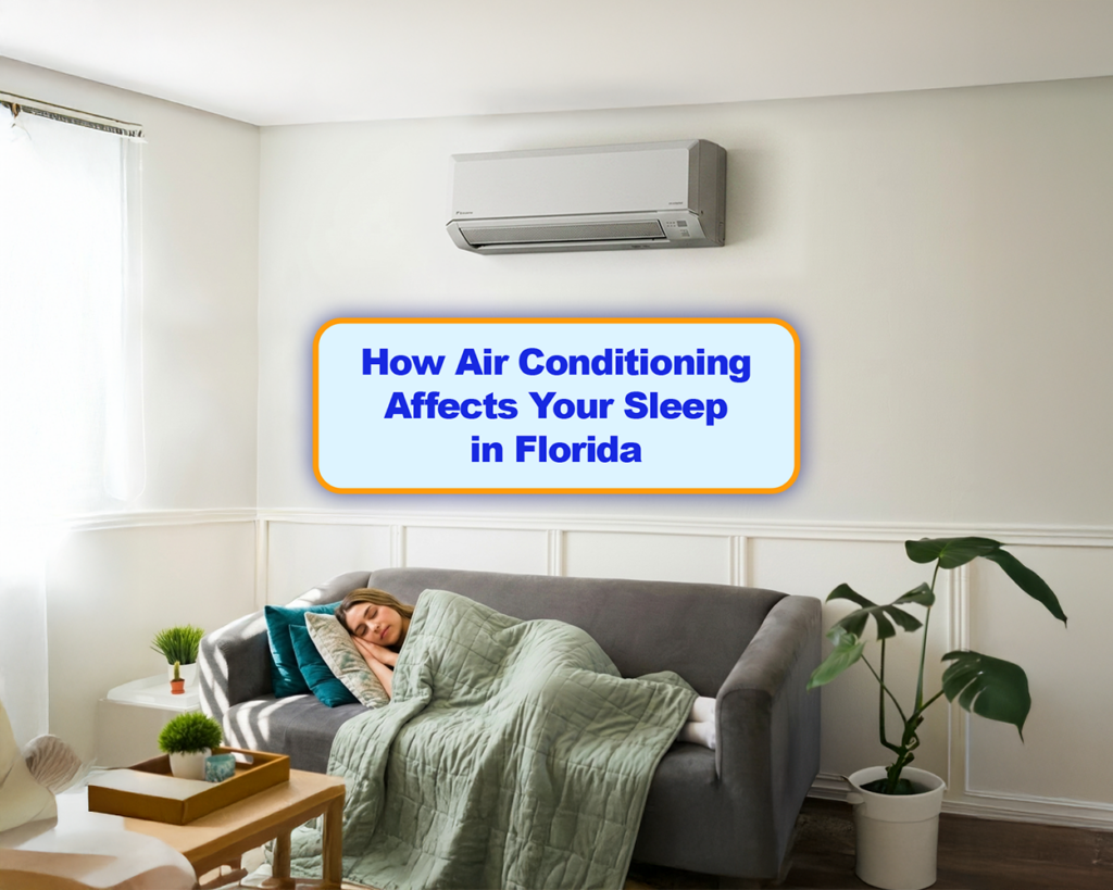 woman sleeping on couch under HVAC mini split